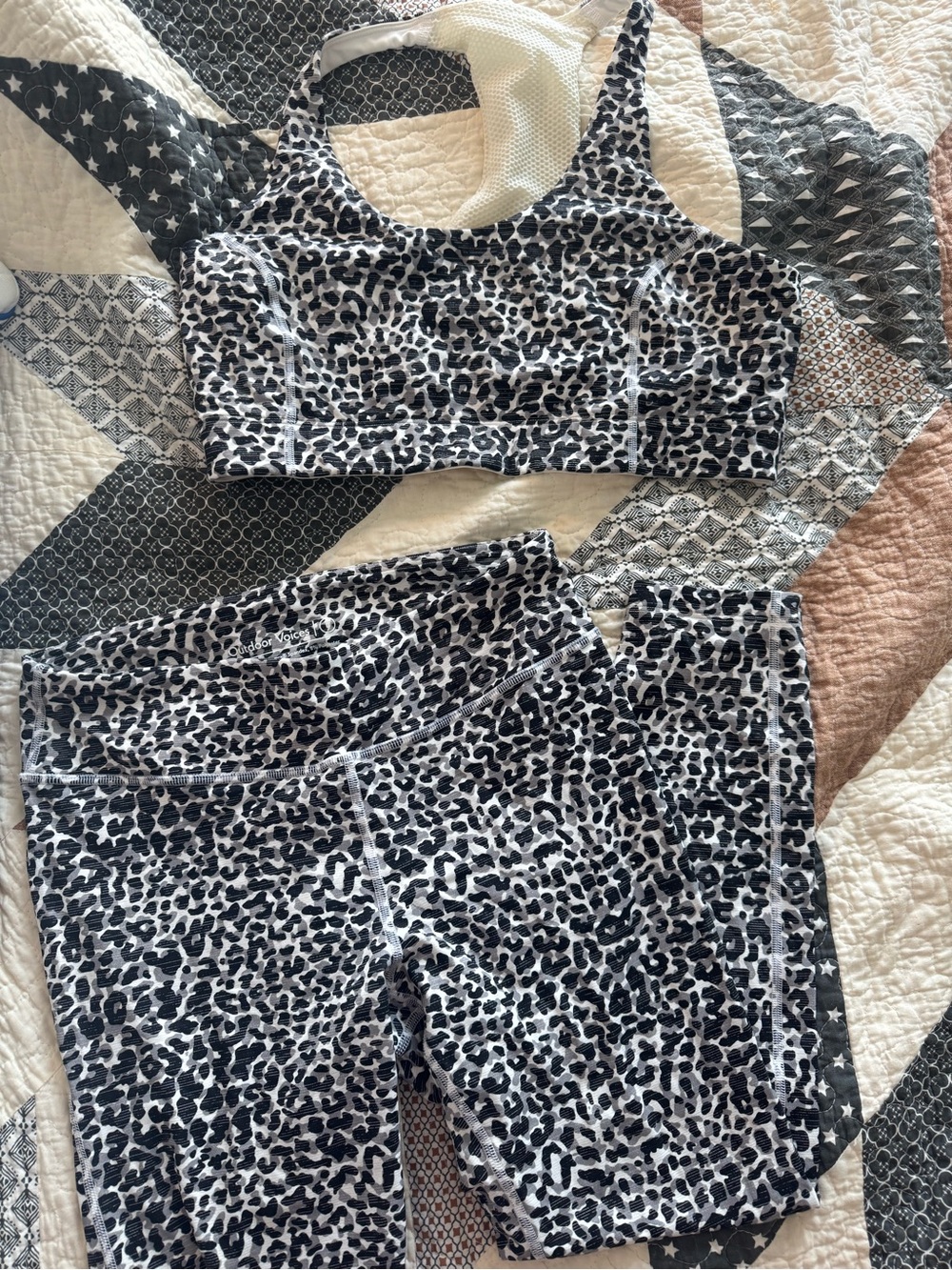Outdoor Voices Leopard-Print Sports Bra and Leggings Set - Black/White